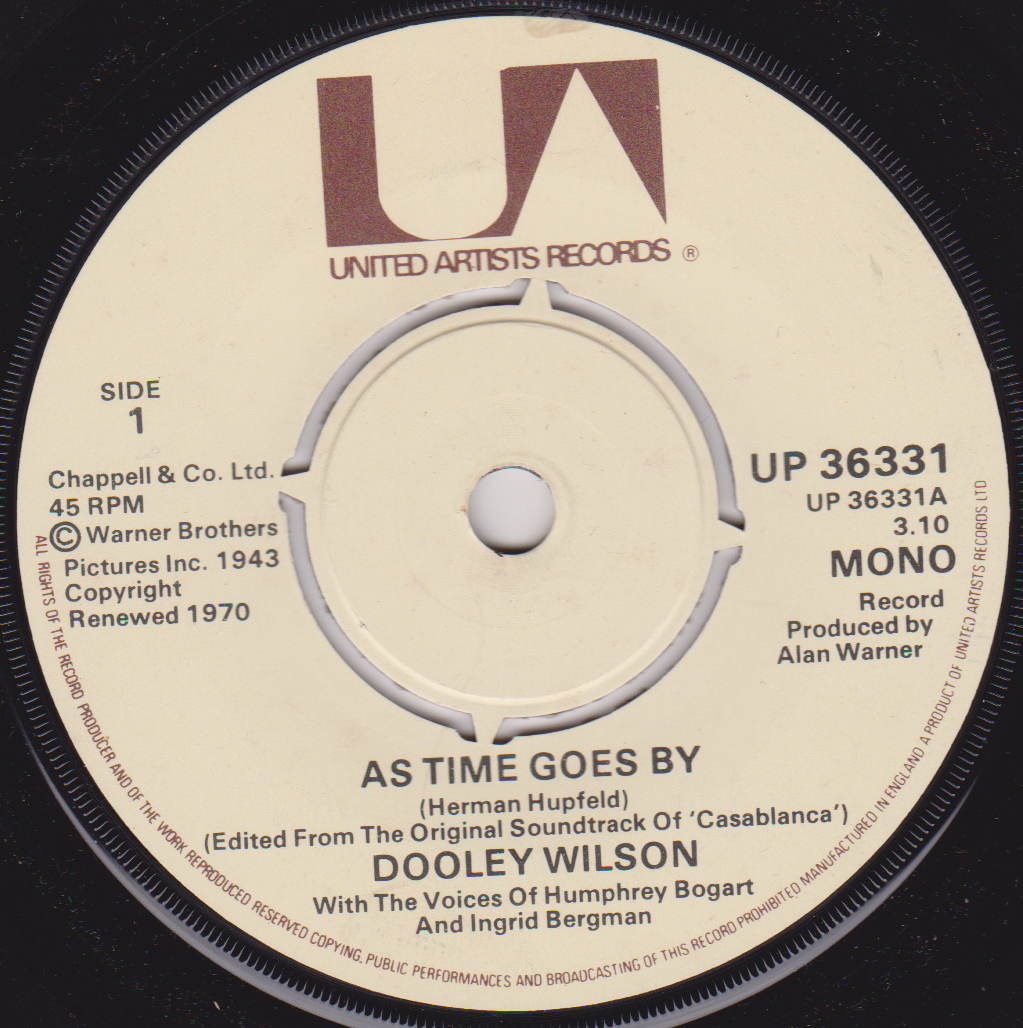 Dooley Wilson - As Time Goes By (UA 1977) 7" vinyl single VG/-