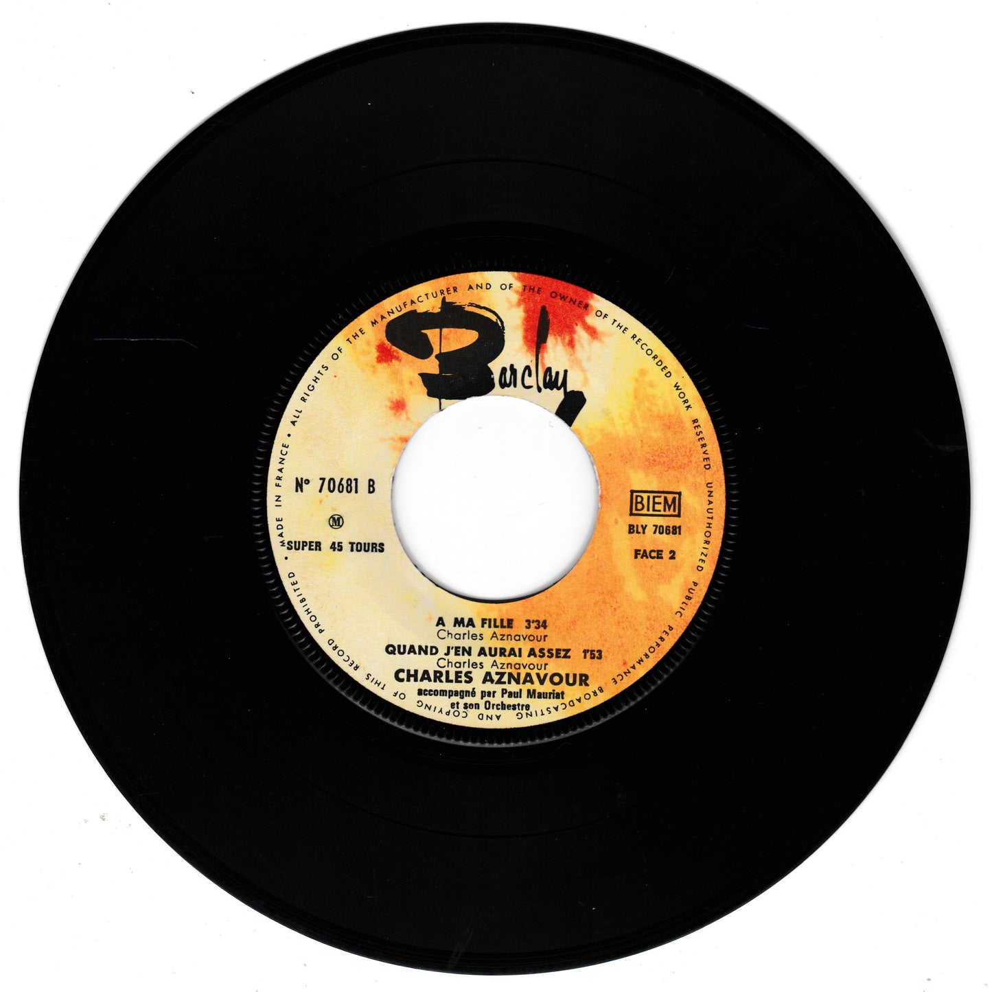 Charles Aznavour – Que C'est Triste Venise (Barclay 1964) 7" vinyl P/S EP VG/VG jukebox