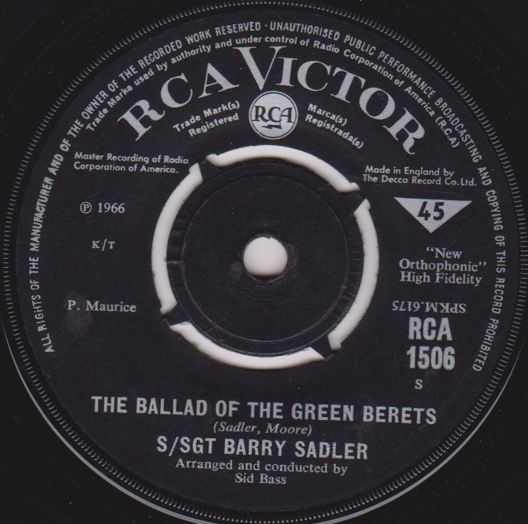 S/Sgt Barry Sadler – The Ballad Of The Green Berets (RCA 1966) 7" vinyl single VG/-