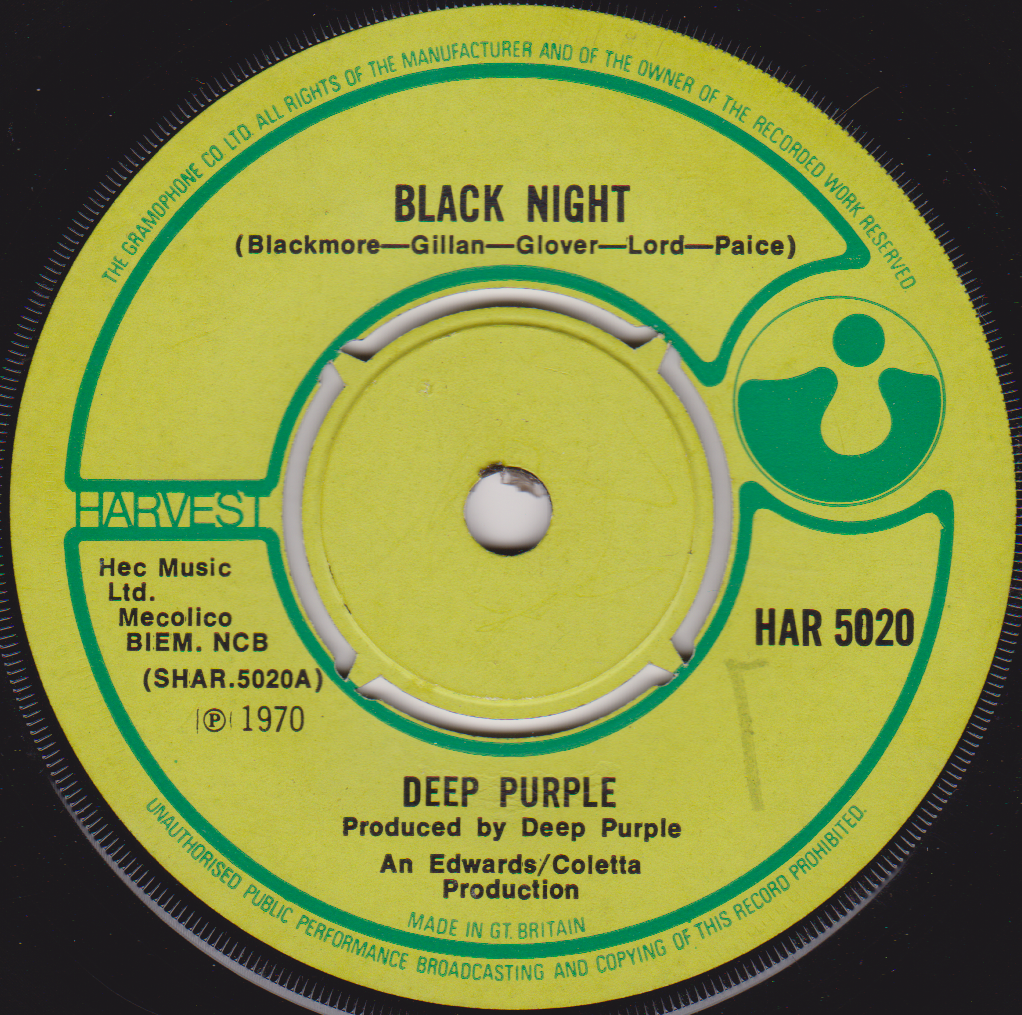 Deep Purple – Black Night (Harvest 1970) 7" vinyl single G+/-