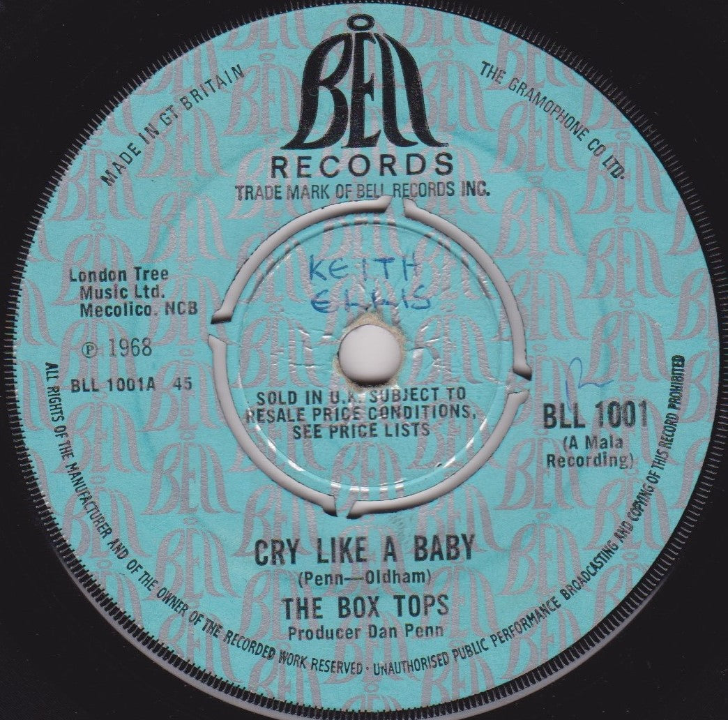 The Box Tops – Cry Like A Baby (Bell 1968) 7" vinyl single G+/-