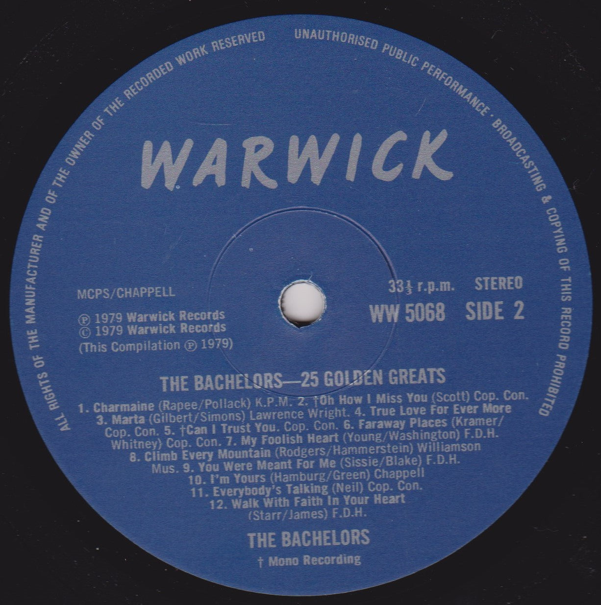 The Bachelors – 25 Golden Greats (Warwick 1979) 12" vinyl LP VG/VG