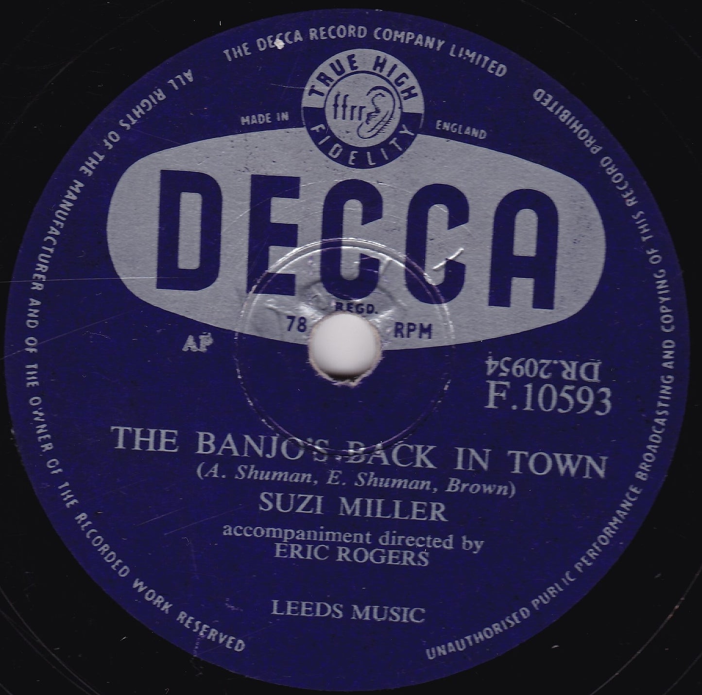 Suzi Miller – The Banjo's Back In Town (Decca 1955) 10" shellac VG/-