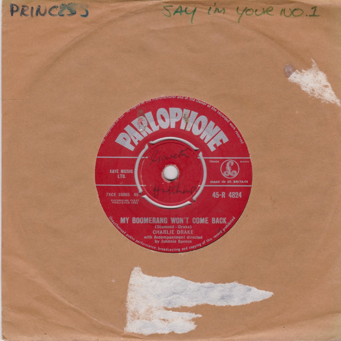 Charlie Drake – My Boomerang Won't Come Back (Parlophone 1961) 7" vinyl single G+/-