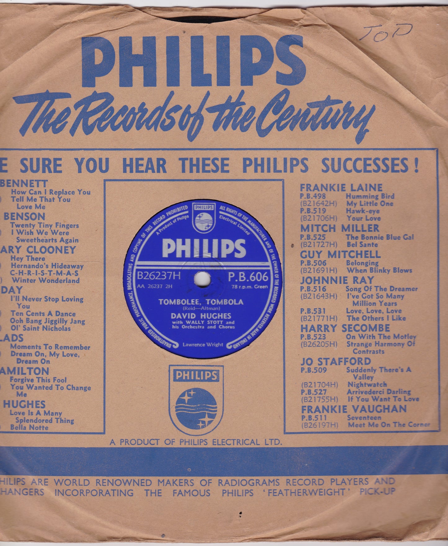 David Hughes – By The Fountains Of Rome (Philips 1956) 10" shellac VG/VG