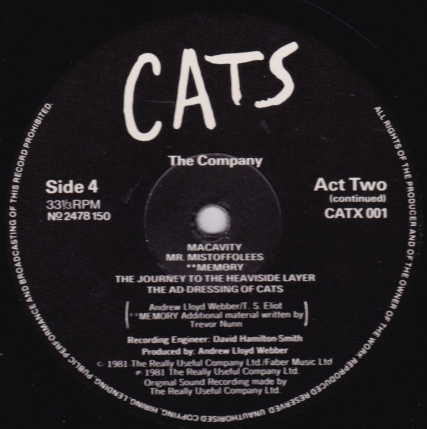 Andrew Lloyd Webber – Cats (Polydor 1981) 2x12" vinyl LP VG/G+