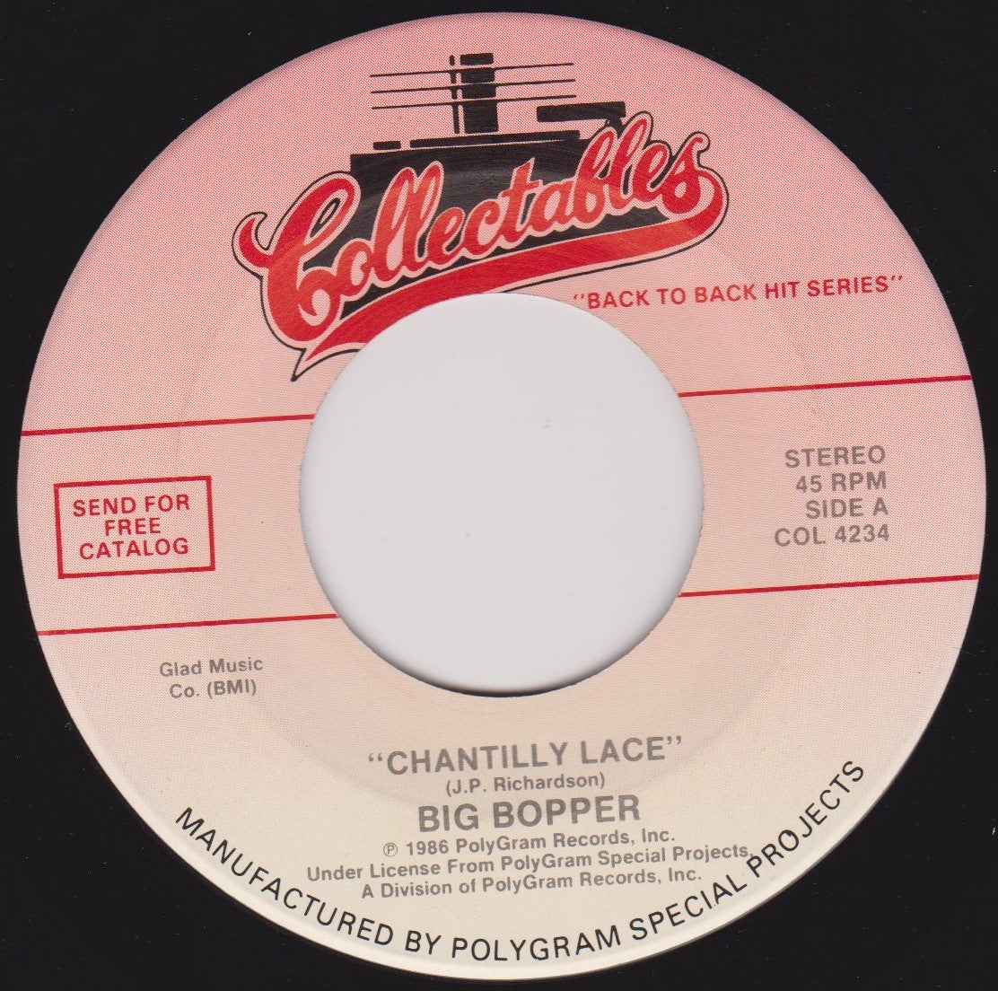 Big Bopper / Crew Cuts – Chantilly Lace / Sh-Boom (Collectables) 7" vinyl single US VG/- jukebox