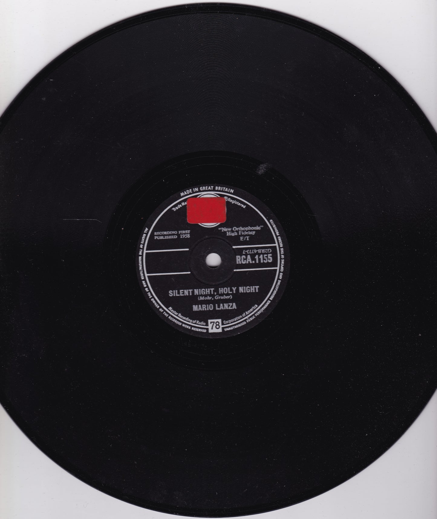 Mario Lanza – O Come All Ye Faithful (RCA 1959) 10" shellac VG/-