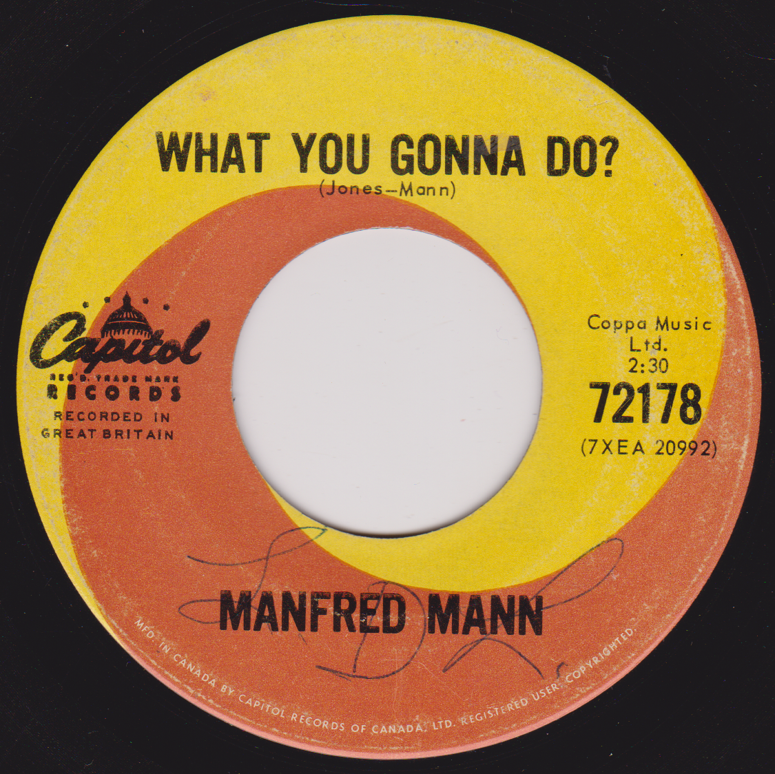 Manfred Mann – Do Wah Diddy Diddy (Capitol 1964) 7" vinyl single G+/- Canada jukebox
