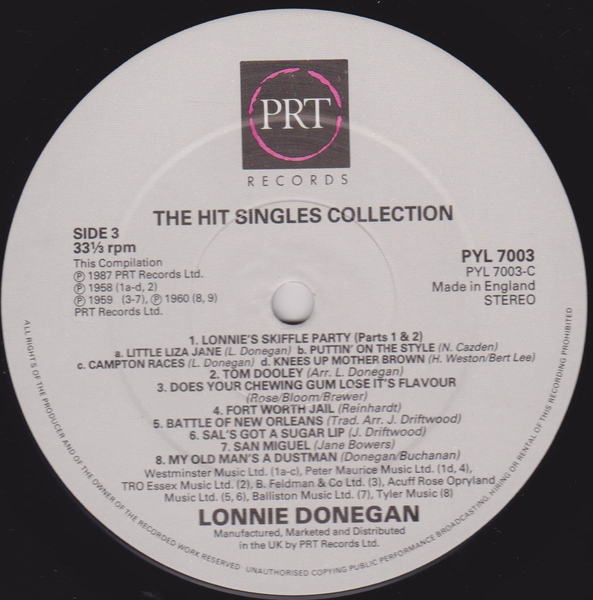 Lonnie Donegan – The Hit Singles Collection (PRT 1987) 2x12" vinyl LP VG/VG
