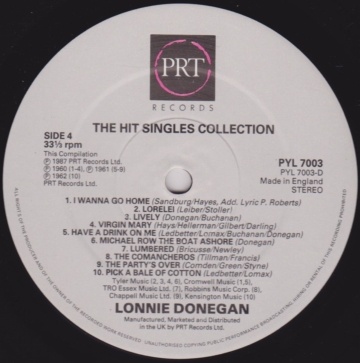 Lonnie Donegan – The Hit Singles Collection (PRT 1987) 2x12" vinyl LP VG/VG