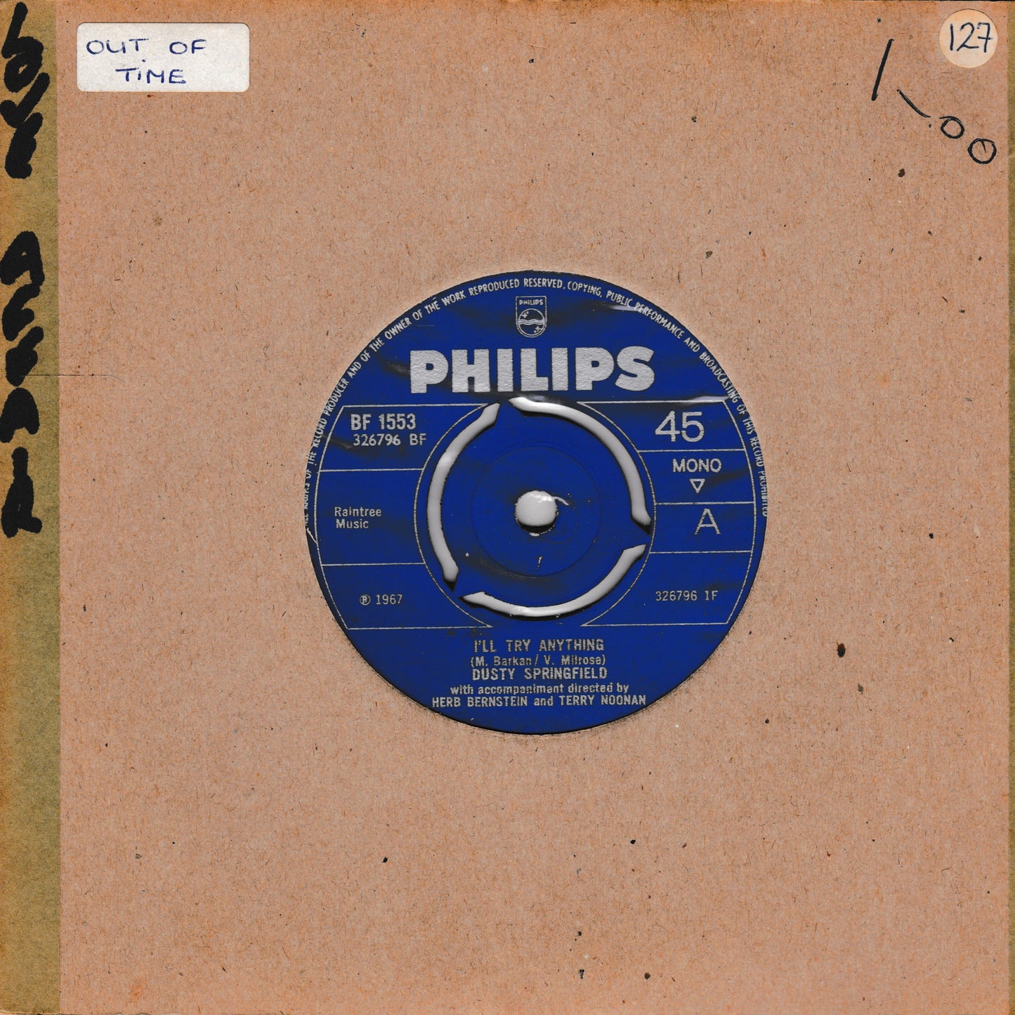 Vintage Philips record label on a brown background