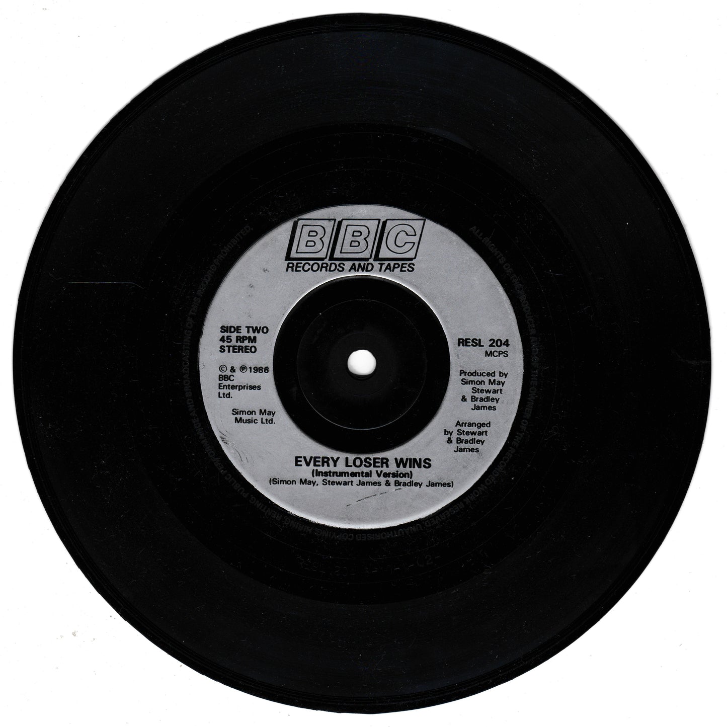 Black vinyl record with white label featuring 'BBC Records and Tapes' branding