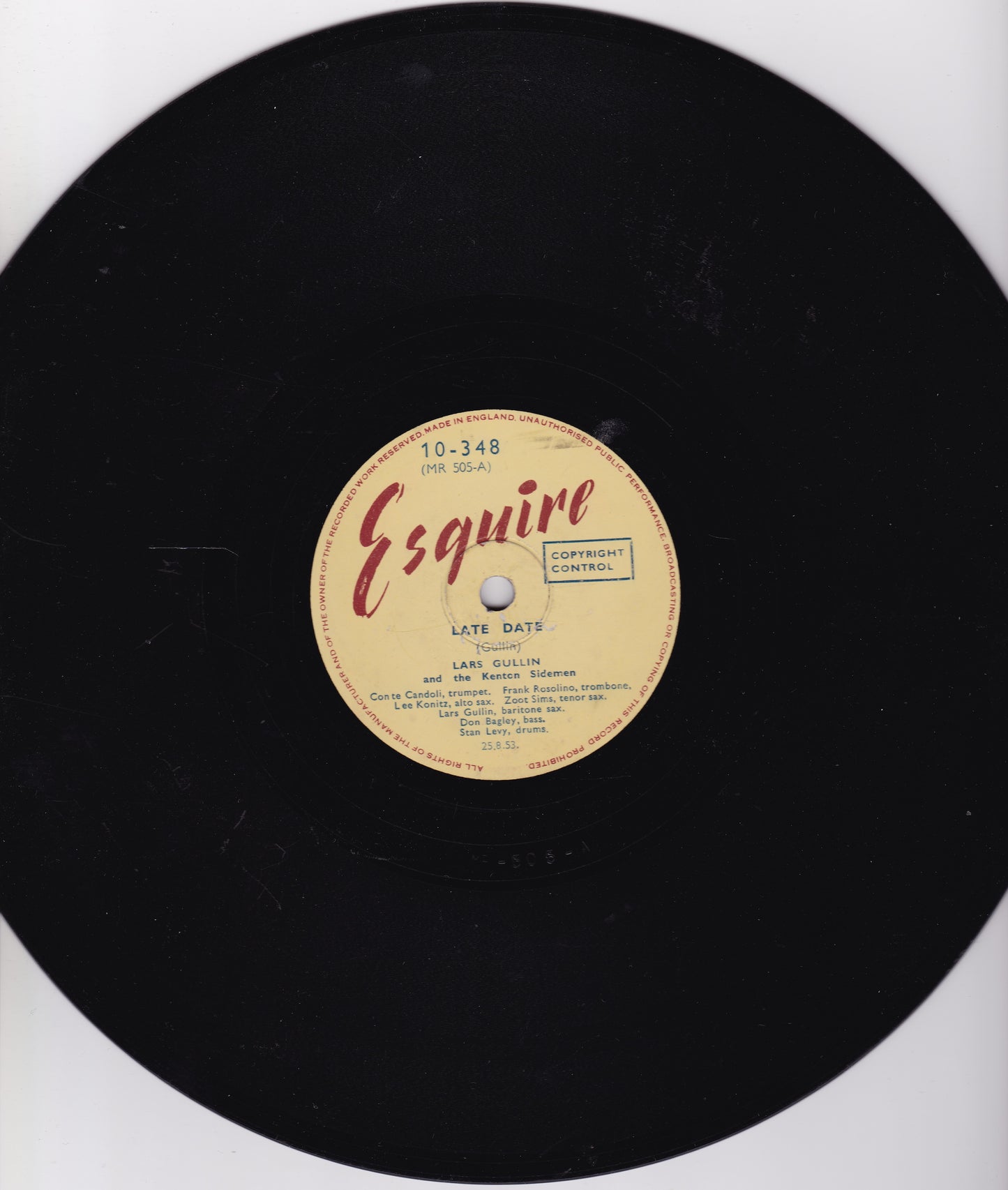 Lars Gullin And The Kenton Sidemen – Dedicated To Lee (Esquire) 10" shellac VG/-