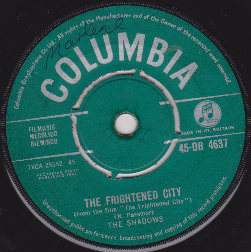 The Shadows - The Frightened City (Columbia 1961) 7" vinyl single VG/-