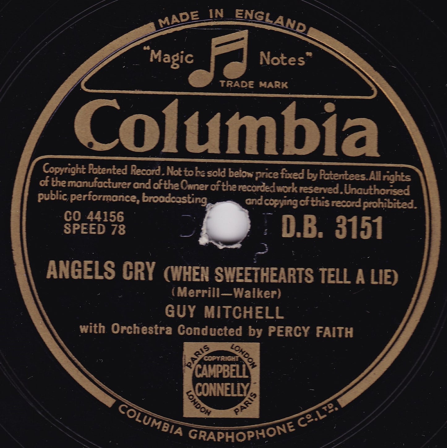 Guy Mitchell - Feet Up / Angels Cry (Columbia 1952) 10" shellac VG/-