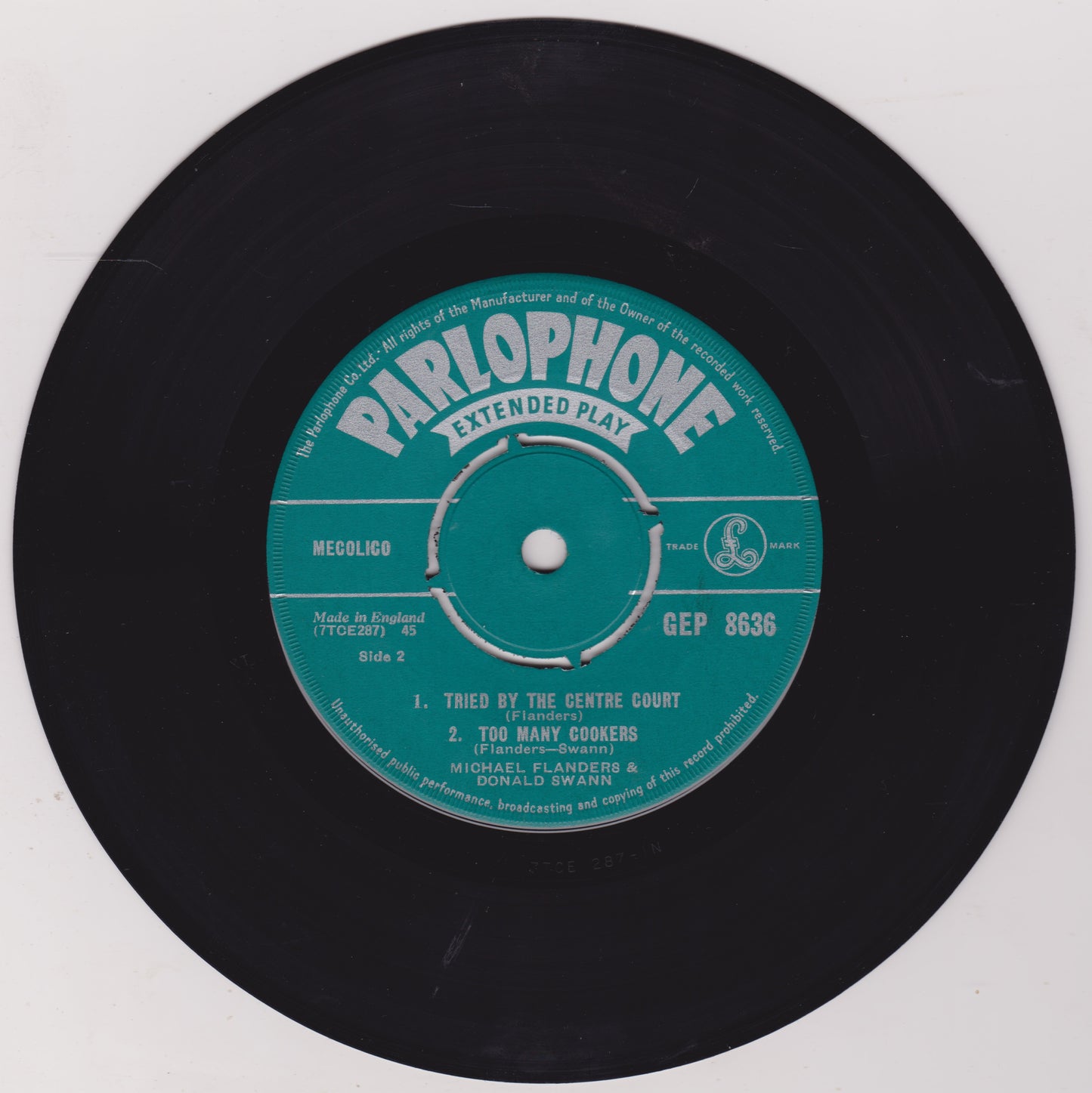 Parlophone E.P. record with green label on a white background