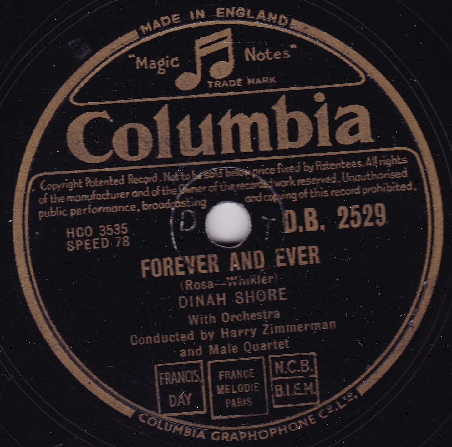 Dinah Shore – Forever And Ever (Columbia) 10" shellac VG/-