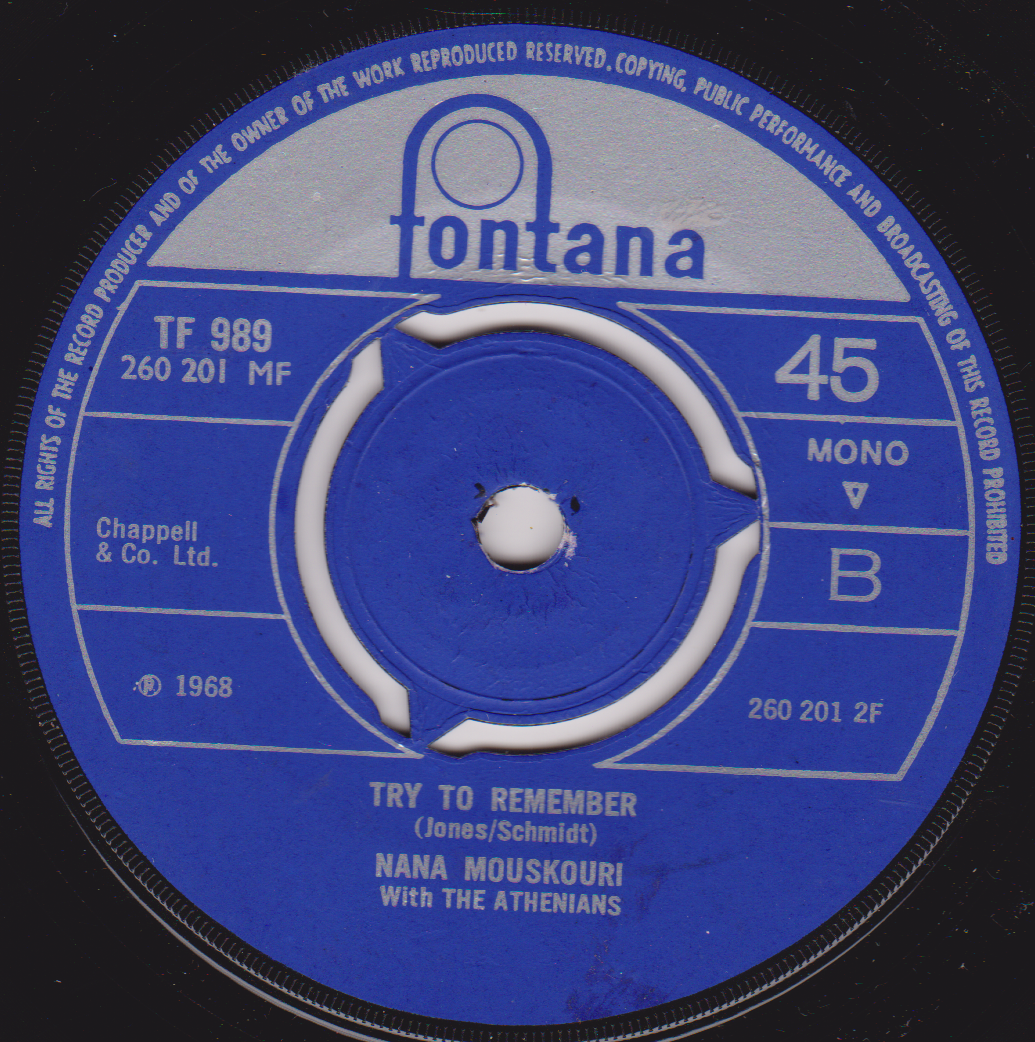 Blue vinyl record label with 'Fontana' branding and text