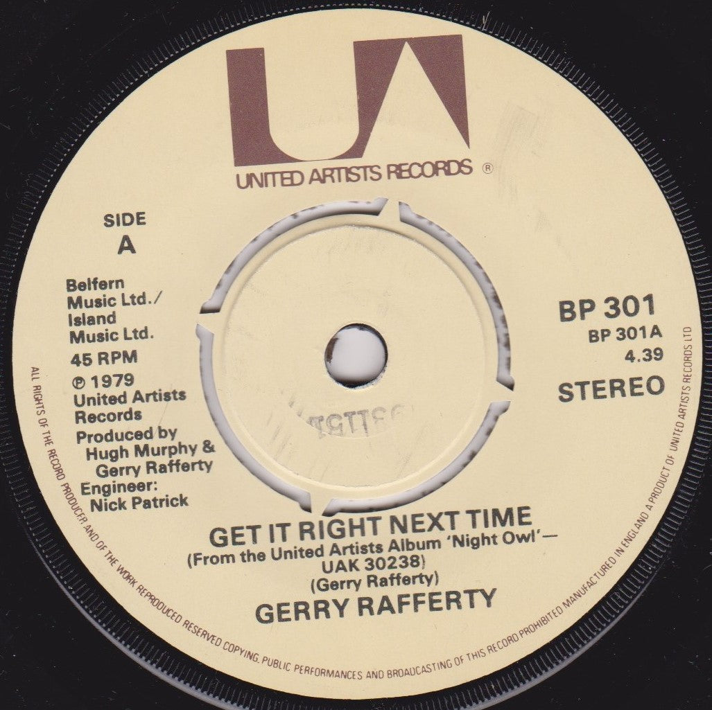 Gerry Rafferty – Get It Right Next Time (UA 1979) 7" vinyl single VG/-