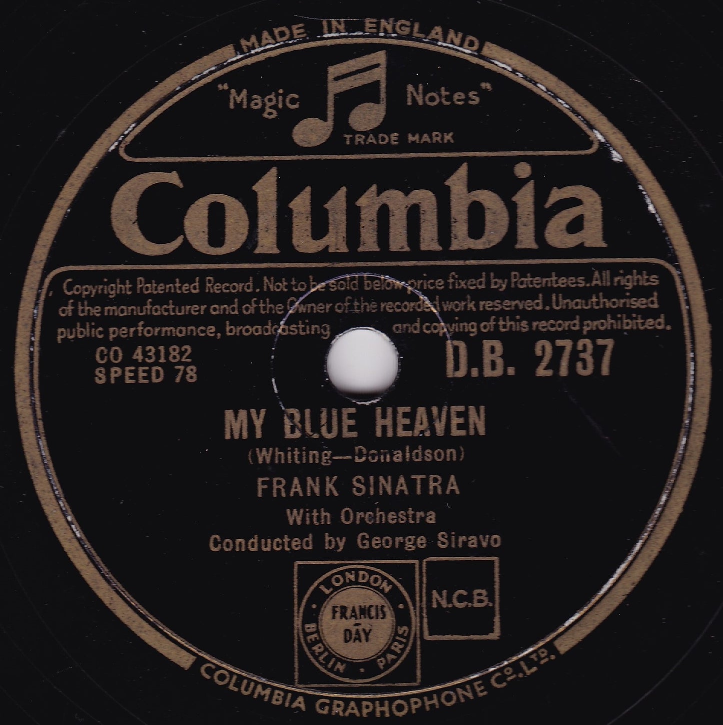 Frank Sinatra – Goodnight Irene (Capitol 1950) 10" shellac VG/VG