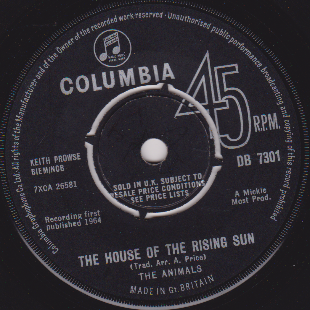 The Animals – The House Of The Rising Sun (Columbia) 7" vinyl single VG/-
