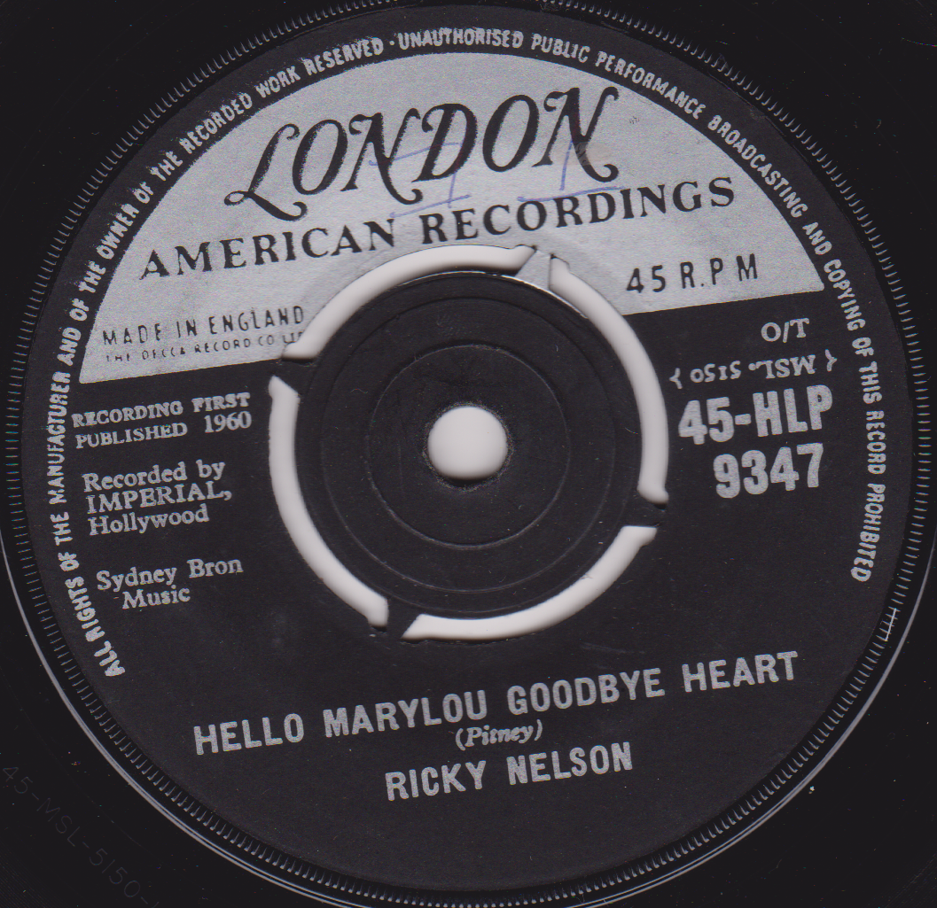 Ricky Nelson – Hello Marylou Goodbye Heart (London 1961) 7" vinyl single VG/-