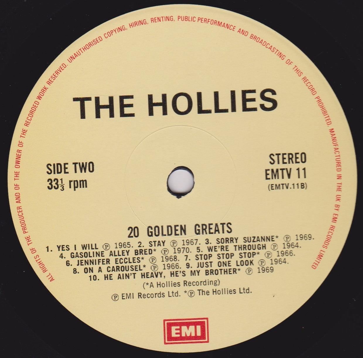 The Hollies – 20 Golden Greats (EMI) 12" vinyl LP VG/VG
