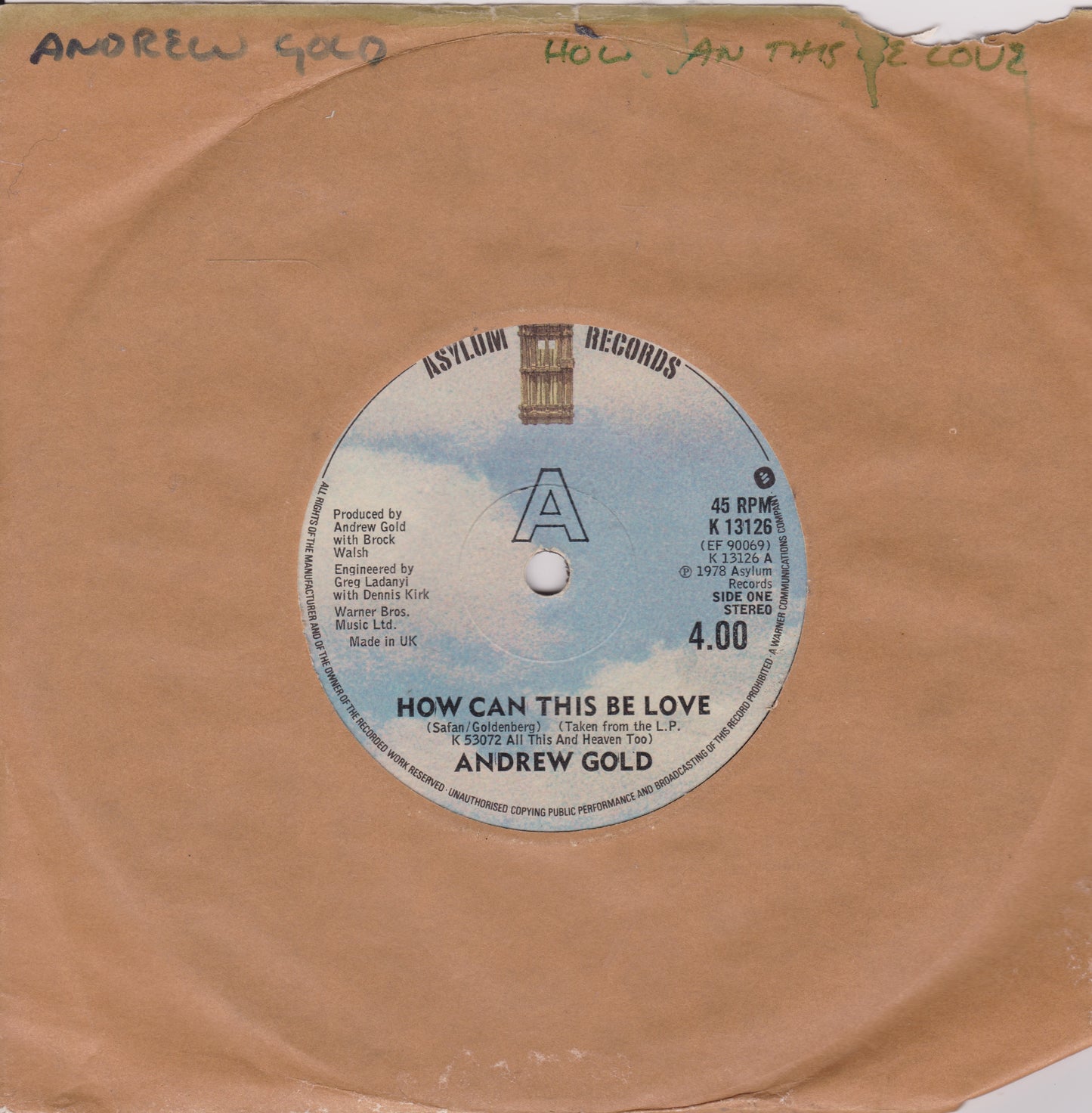 Andrew Gold – How Can This Be Love (Asylum 1978) 7" vinyl single G+/-