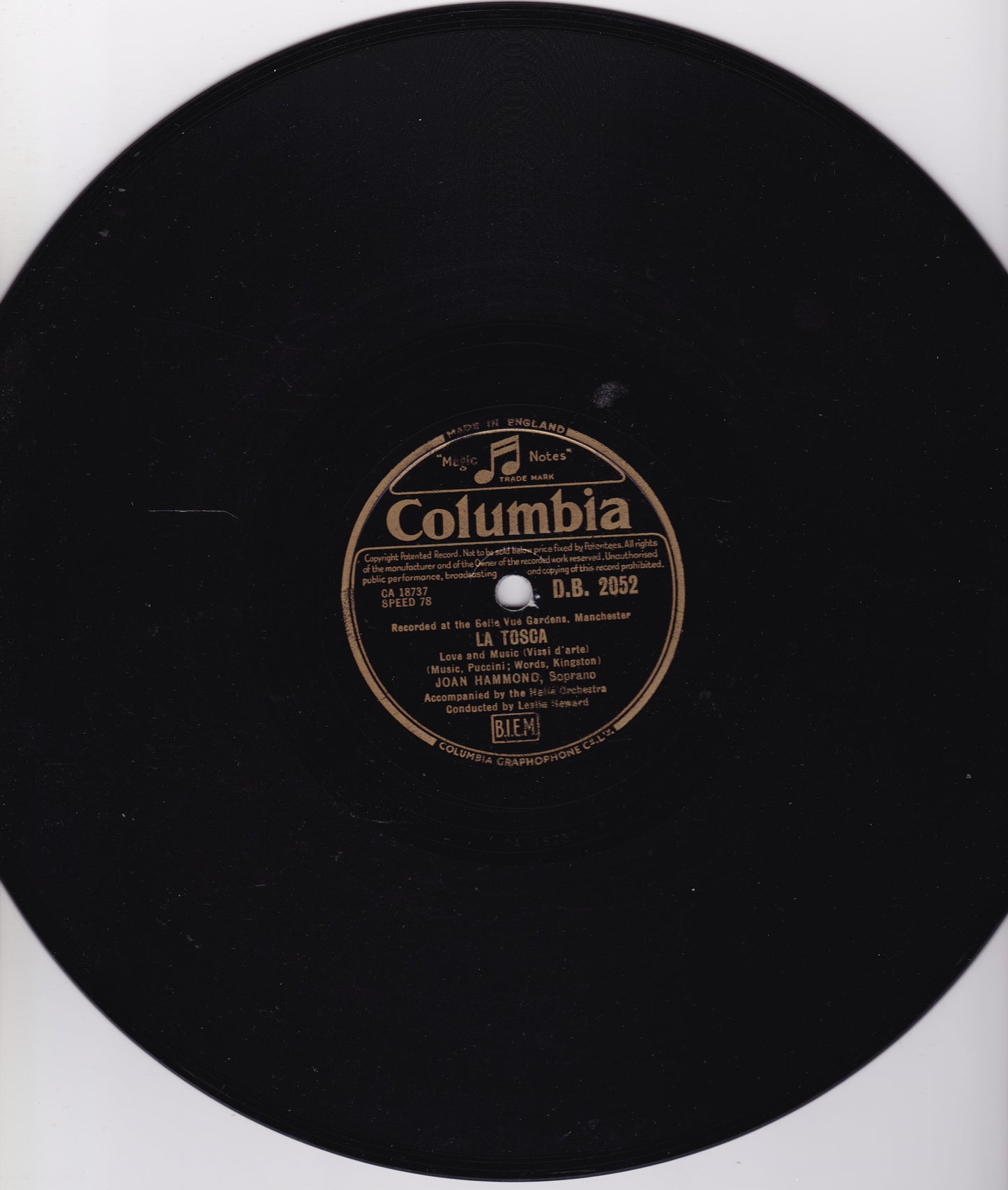 Jean Hammond - La Tosca (Columbia 1941) 10" shellac VG/-