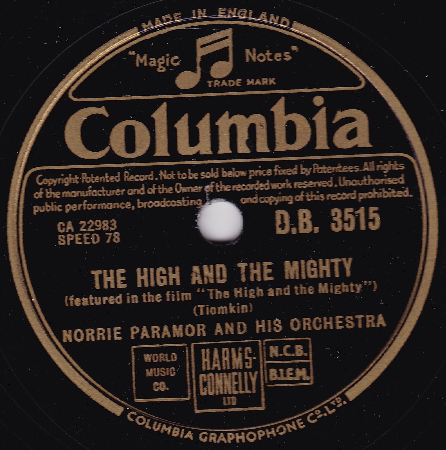 Norrie Paramor And His Orchestra – The High And The Mighty 10" shellac VG/-