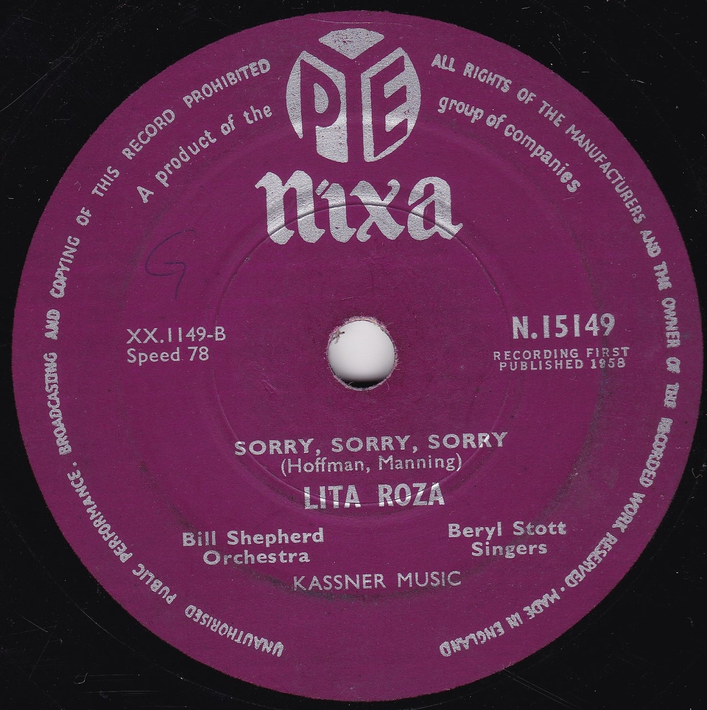 Lita Roza - Hillside In Scotland (Pye 1958) 10" shellac G+/-