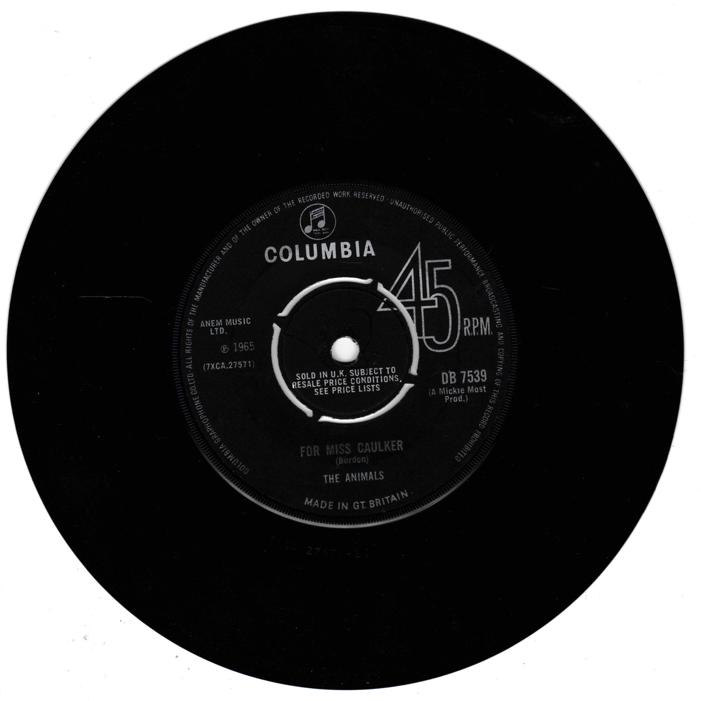 Black vinyl record with a Columbia label on a white background