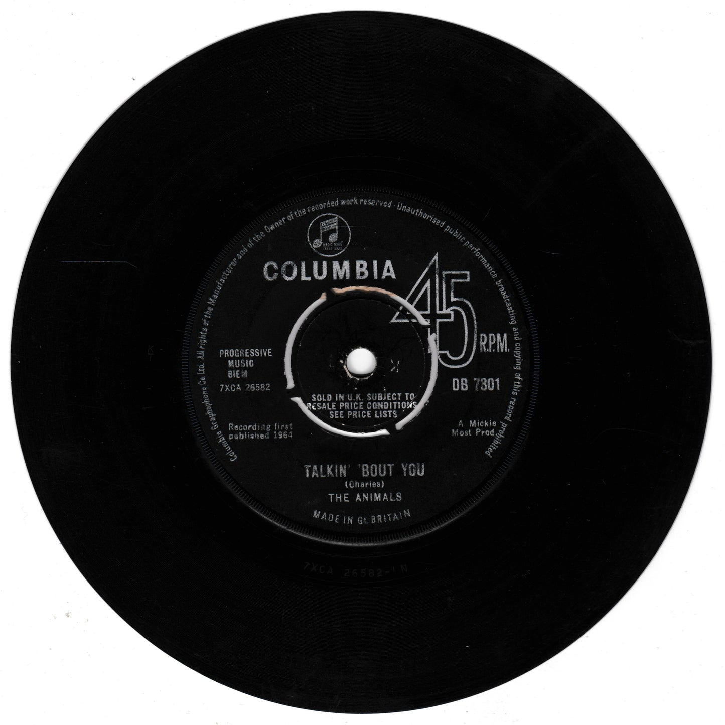 Black and white image of a vinyl record with Columbia label