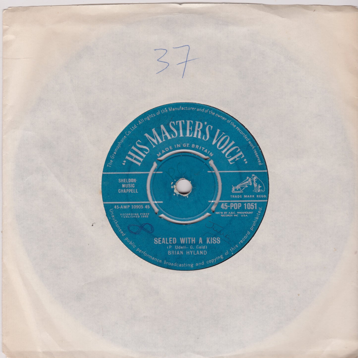 Brian Hyland – Sealed With A Kiss (HMV 1962) 7" vinyl single G/-
