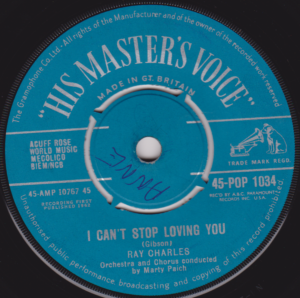 Ray Charles – I Can't Stop Loving You (HMV 1962) 7" vinyl single VG/-