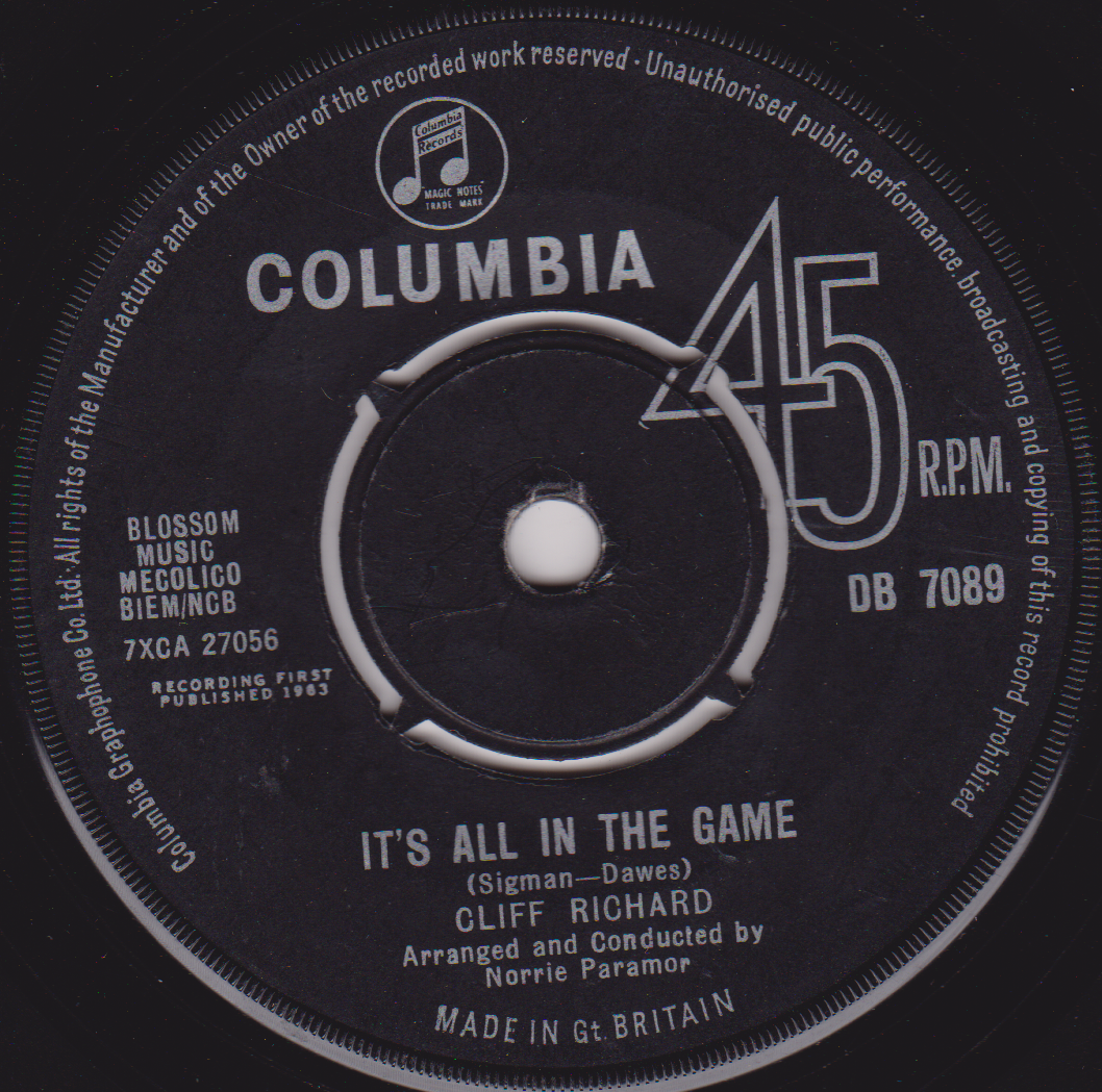 Cliff Richard And The Shadows – It's All In The Game (Columbia 1963) 7" vinyl single VG/-
