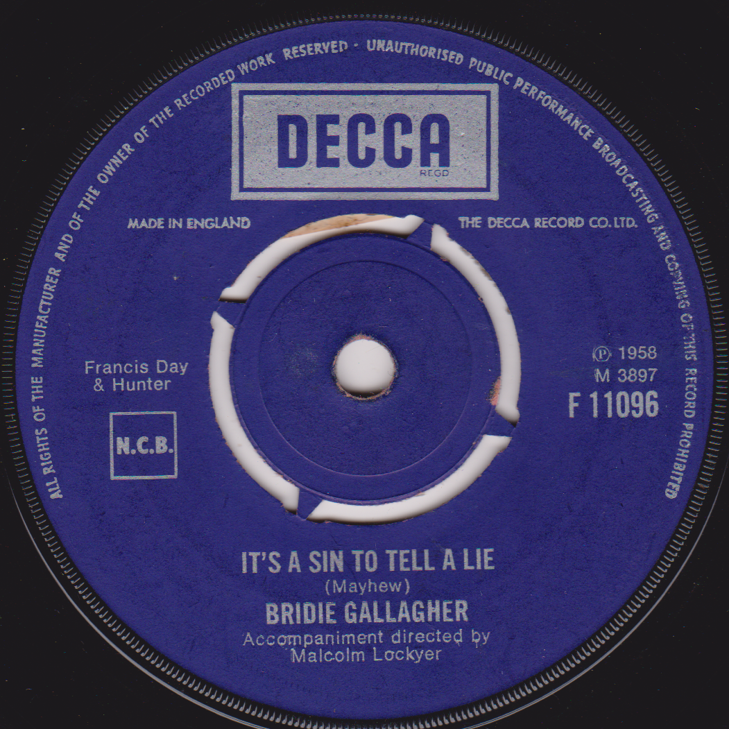Bridie Gallagher – I Found You Out (Decca 1958) 7" vinyl single VG/-