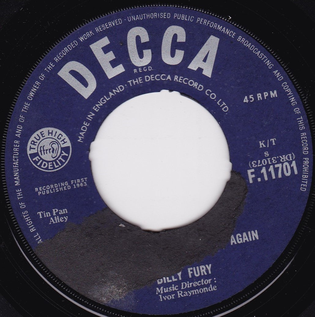Billy Fury – In Summer (Decca 1963) 7" vinyl single G+/- jukebox centre