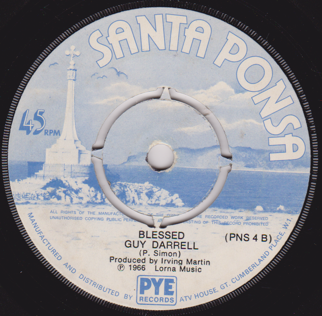 Record label for 'Blessed' by Guy Darrell with scenic design and text