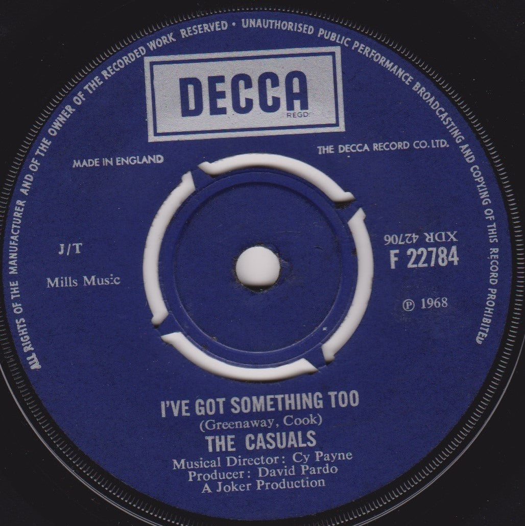 The Casuals – Jesamine (Decca 1968) 7" vinyl single VG/-