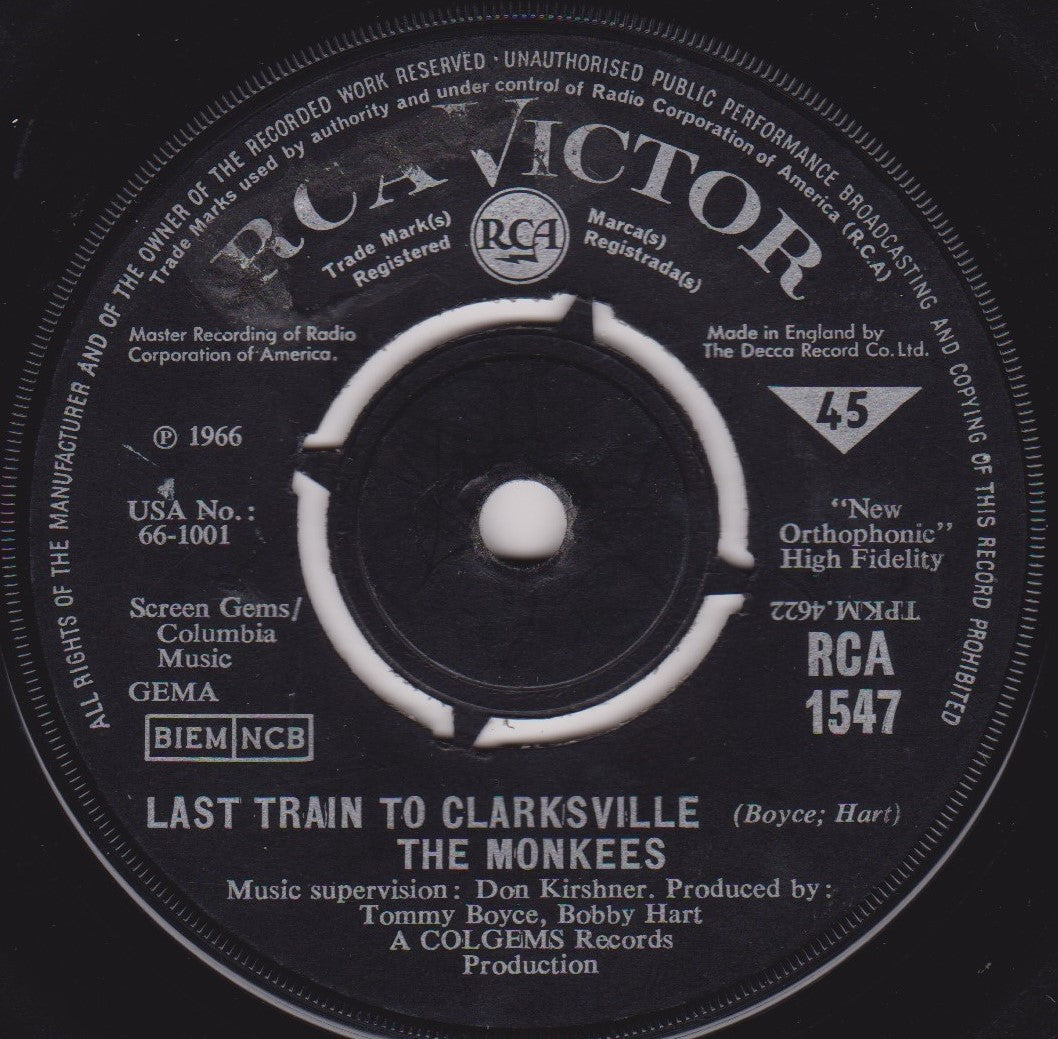 The Monkees – Last Train To Clarksville (RCA 1966) 7" vinyl single VG/-