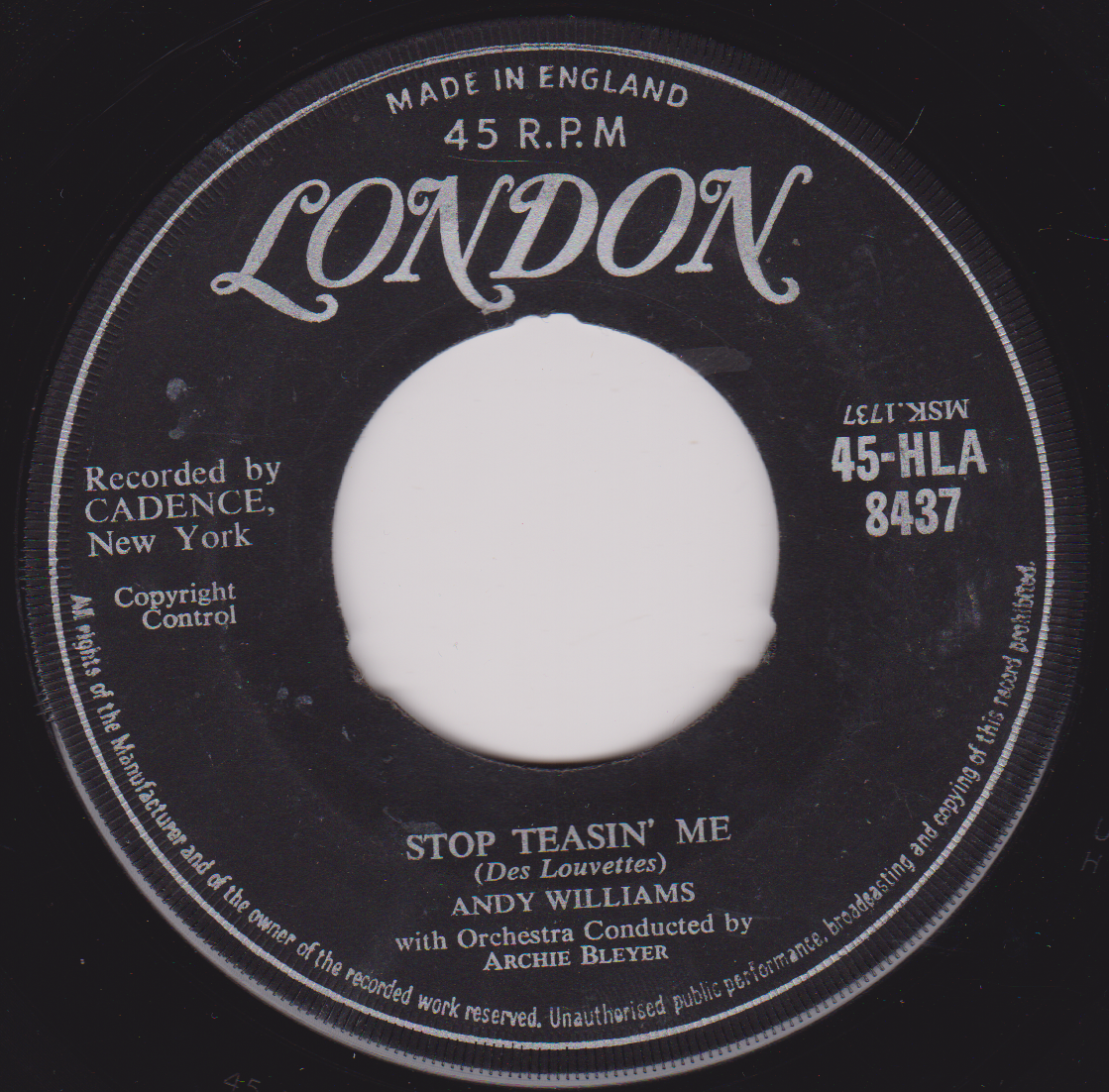 Andy Williams – I Like Your Kind Of Love (London 1957) 7” vinyl single VG/- jukebox centre
