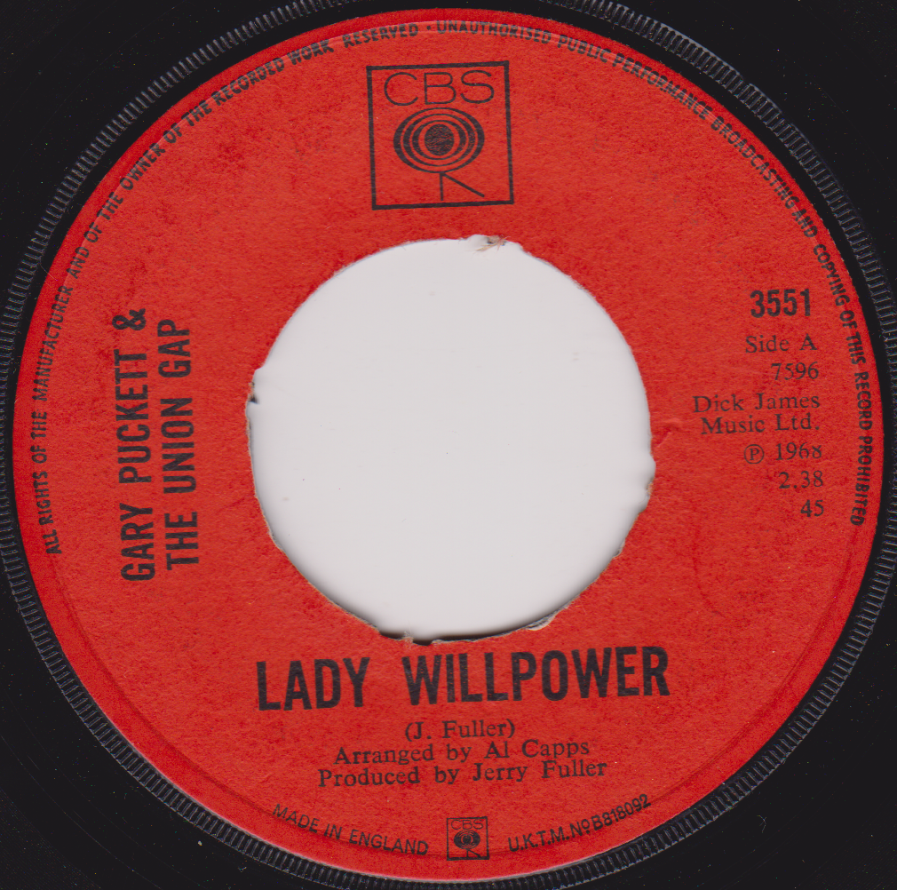 Gary Puckett & The Union Gap – Lady Willpower (CBS 1968) 7" vinyl single G+/- jukebox