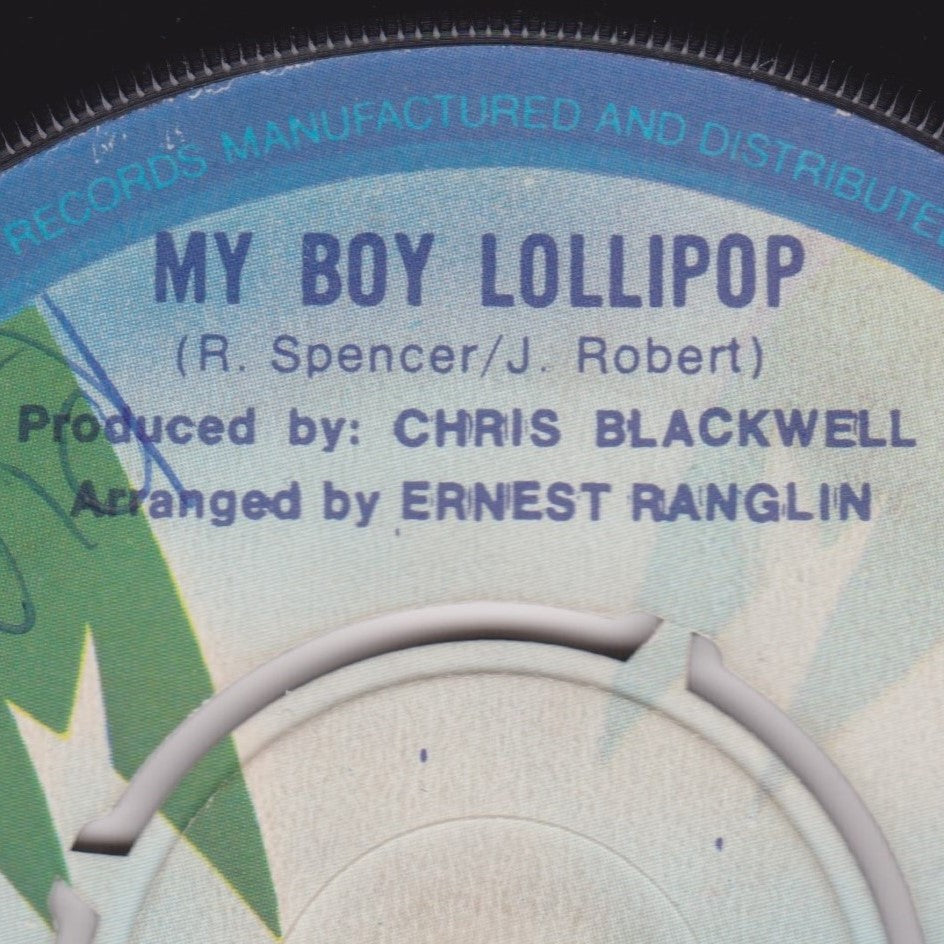 Record label with text 'My Boy Lollipop' and production credits