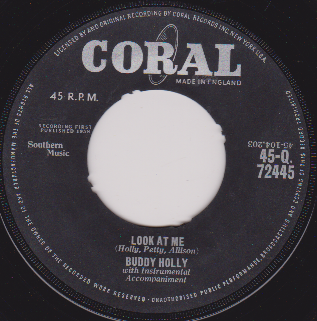 Buddy Holly – Look At Me (Coral) 7" vinyl single VG/- jukebox centre