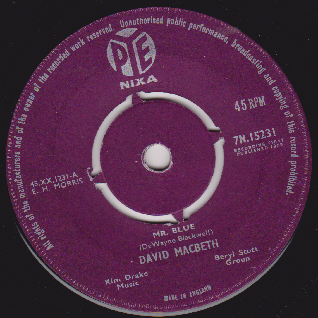 David MacBeth – Mr Blue (Pye 1959) 7" vinyl single VG/-