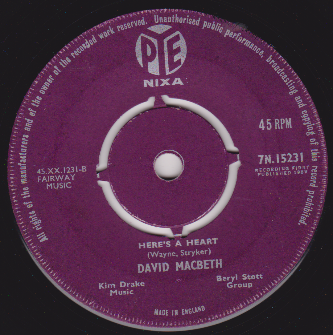 David MacBeth – Mr Blue (Pye 1959) 7" vinyl single VG/-