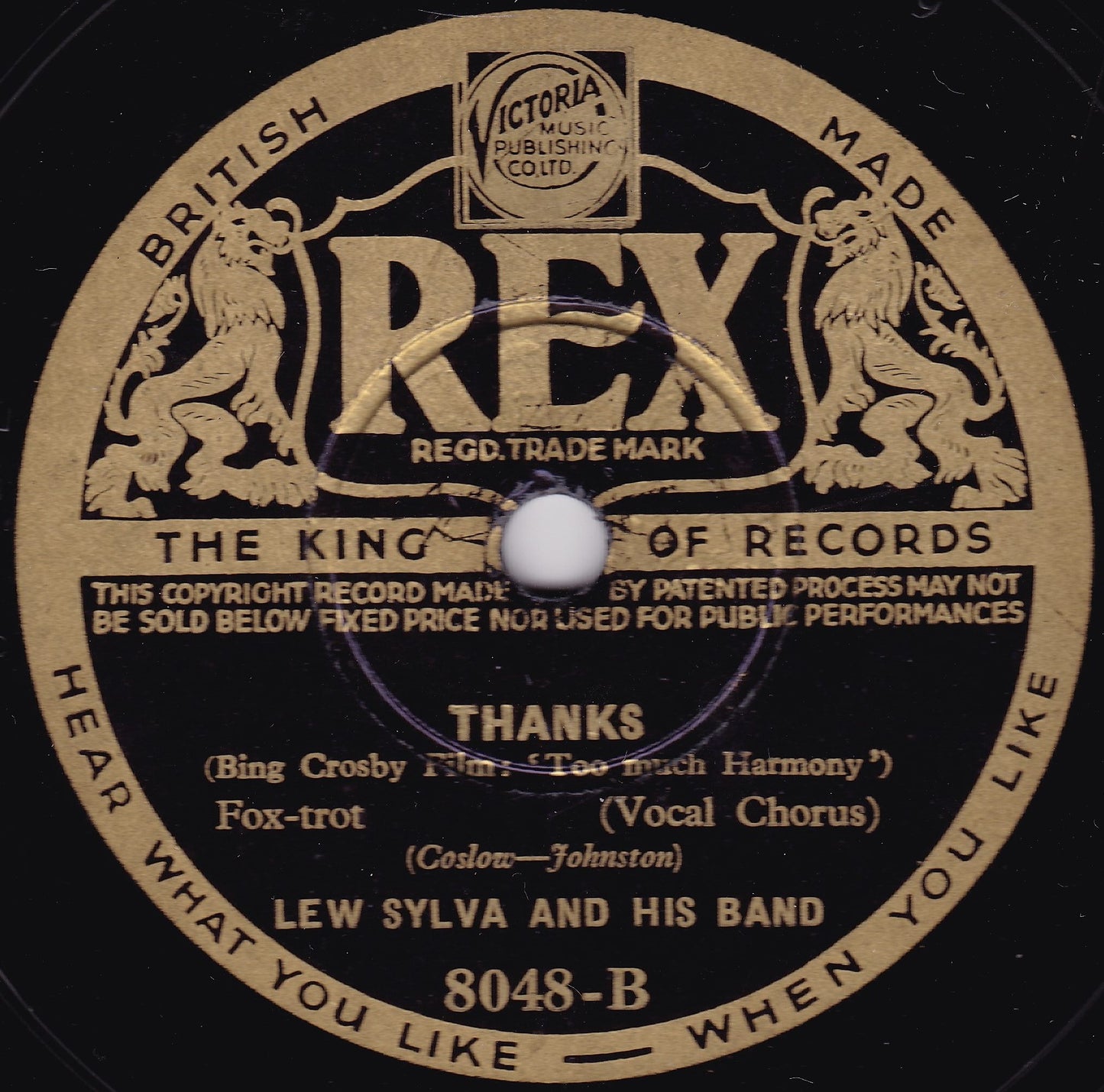 Lew Sylva And His Band – Night and Day (Rex) 10" shellac G+/-