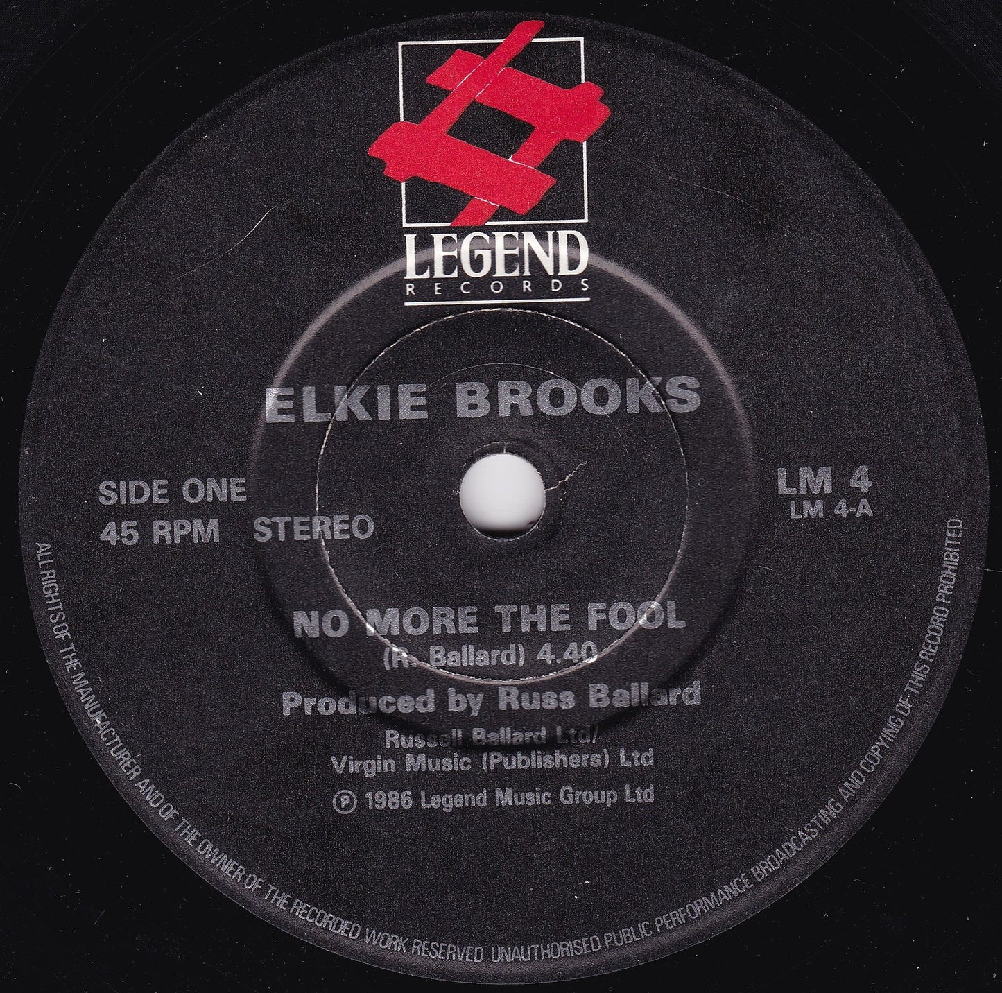 Elkie Brooks – No More The Fool (Legend 1986) 7" vinyl single G+/-